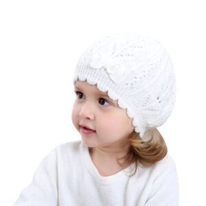 WHITE Knit Heart Pattern Hat With Bow